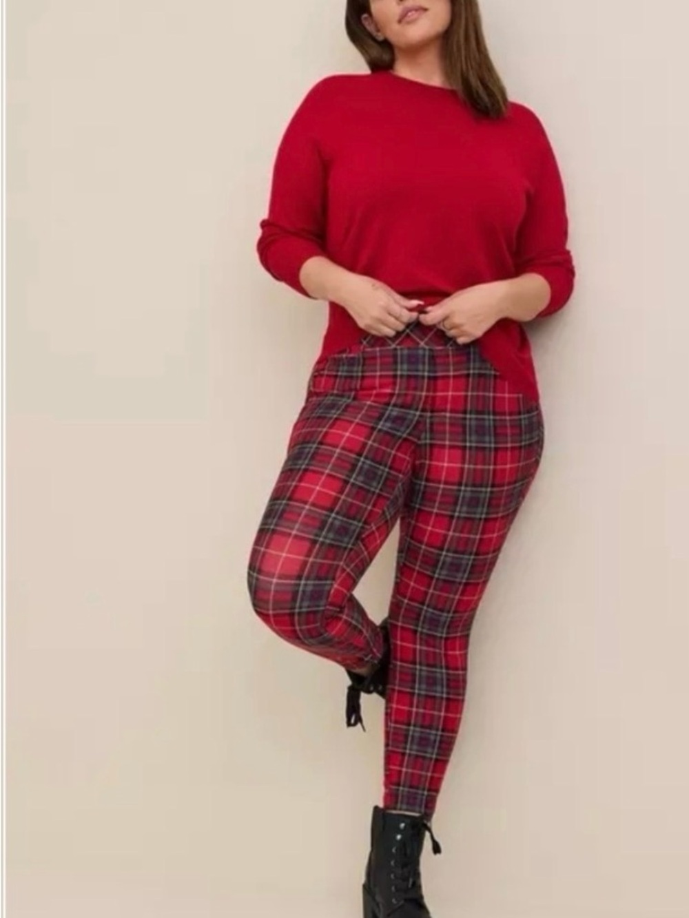 Torrid Red and Gray Tartan S Plaid Pixie Ponte  Leggings - Plus Size